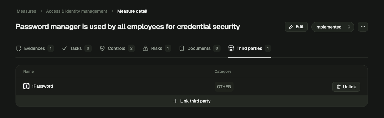 Link Measures to Third Parties screenshot