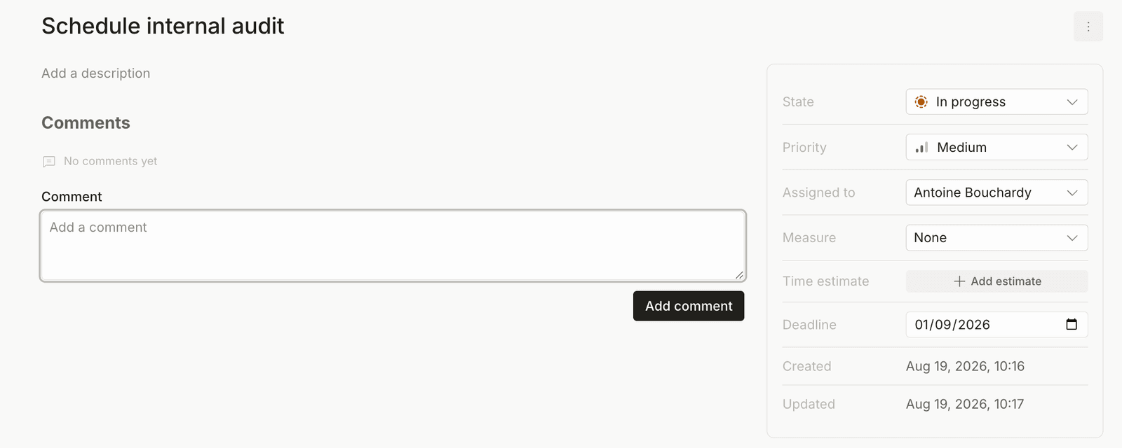 Comments on Tasks screenshot